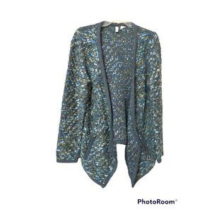 Moth Anthropologie Keavy Jacquard Open Cardigan Sweater Chunky Knit Green Small